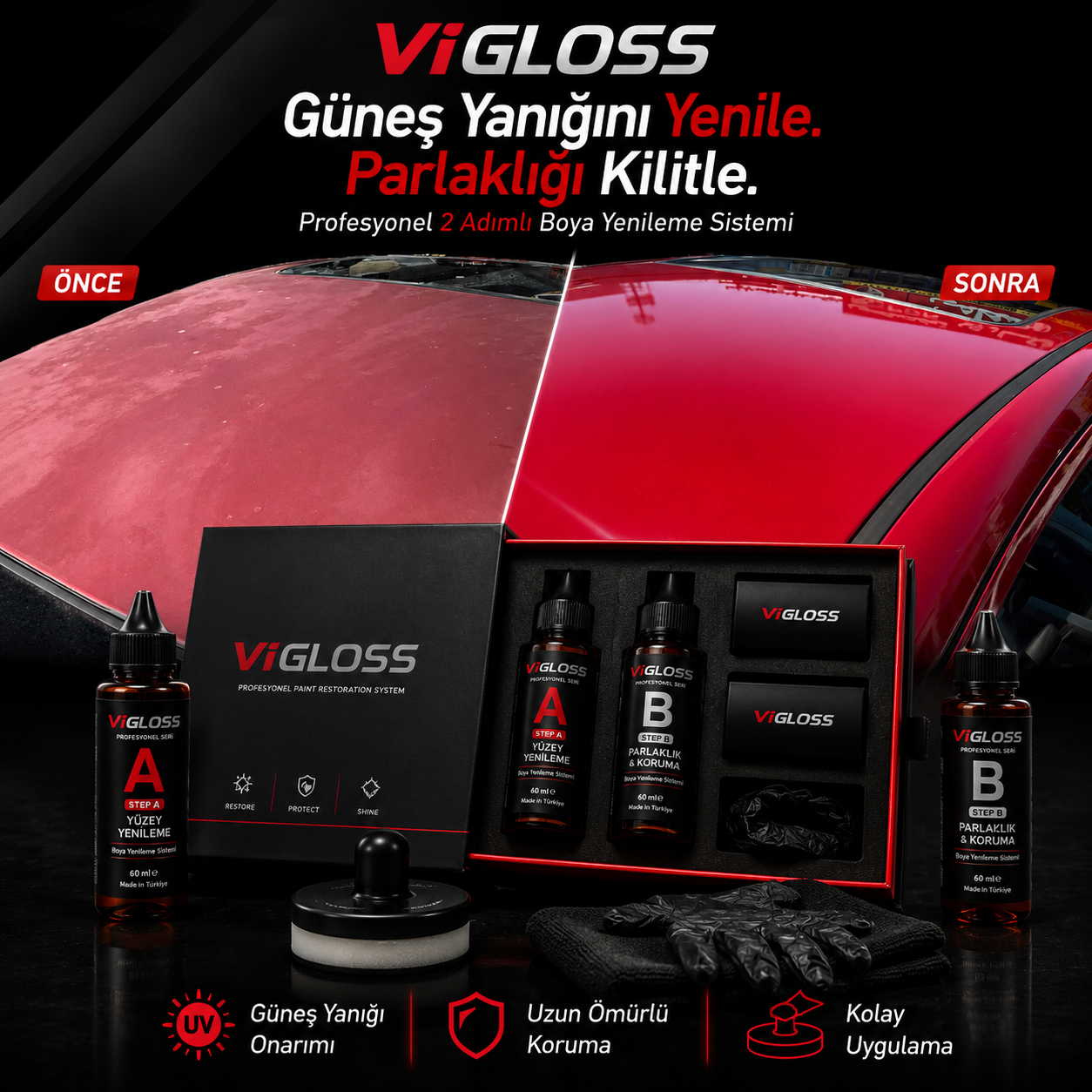 ViGloss 2 Adımlı Güneş Yanığı & Boya Kurtarma Kiti – 120 ml